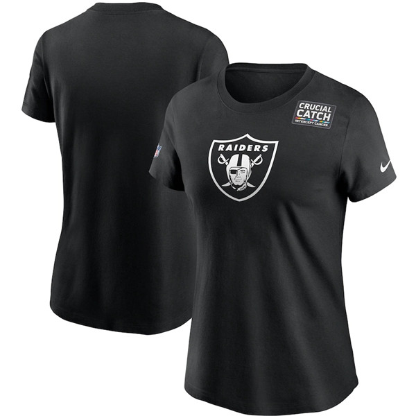 Women's Las Vegas Raiders Black Sideline Crucial Catch Performance T-Shirt 2020(Run Small)